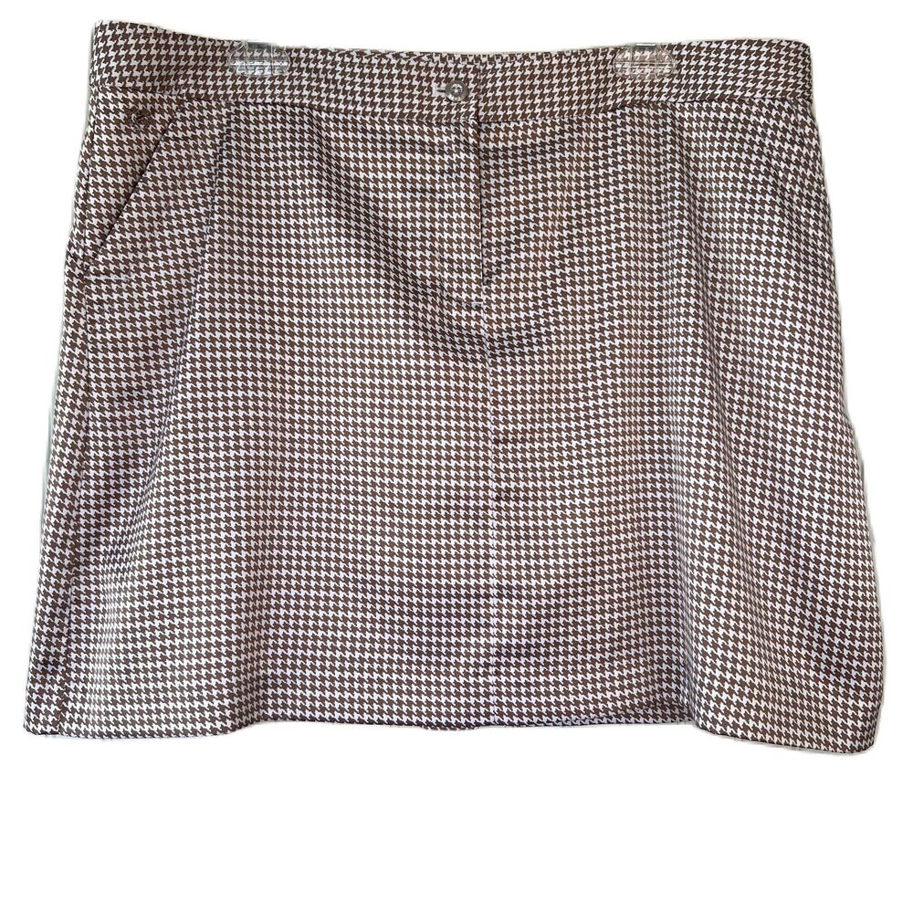 SOLD IZOD Stretch Performx Sz 16 Houndstooth Pattern Skort Pockets White Brown‎